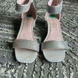 Cynthia Rowley Silver Dress Shoes with Rhinestone Embellishments & Block Heel